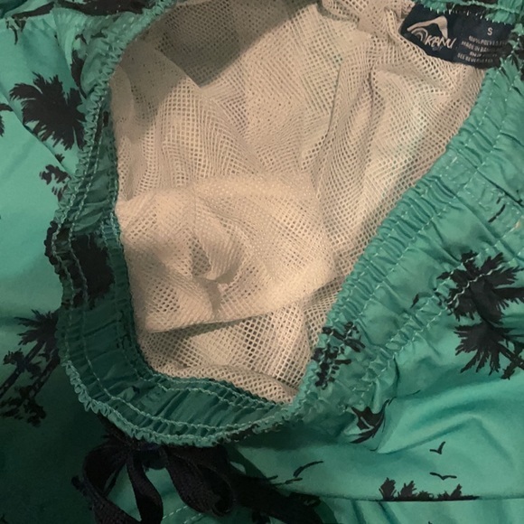 MENS GREEN PRINTED SWIM SHORTS LINED W/DRAWSTRING - Picture 5 of 8
